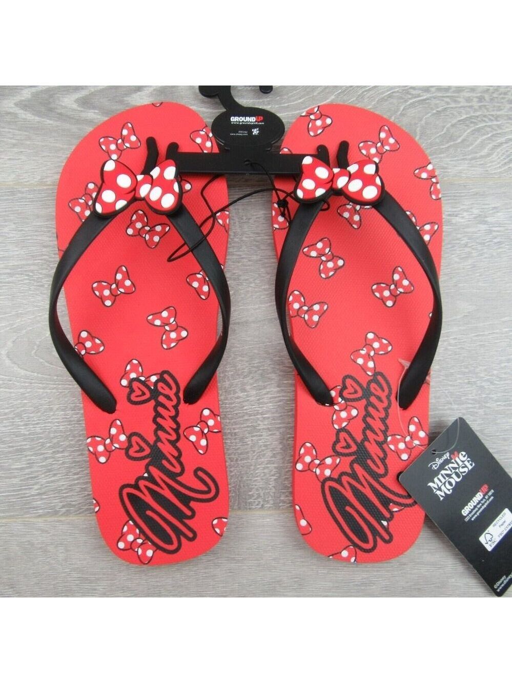 Disney Minnie Mouse Sandal Flip Flops Red White Polka Bow Tie Women's Size 8 NEW - Picture 9 of 11